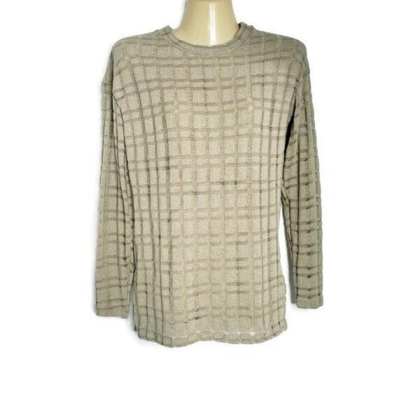 Zara BW Collection Windowpane Sweater Women's Size Small Tan Long Sleeve - Picture 7 of 7